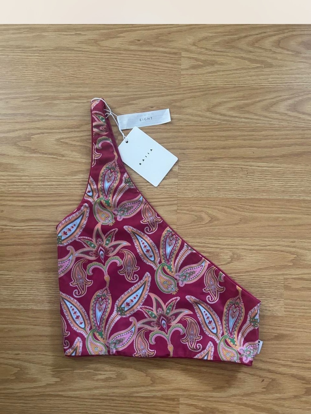 BAIIA One-Shoulder Bikini Top in Bright Fuchsia Paisley